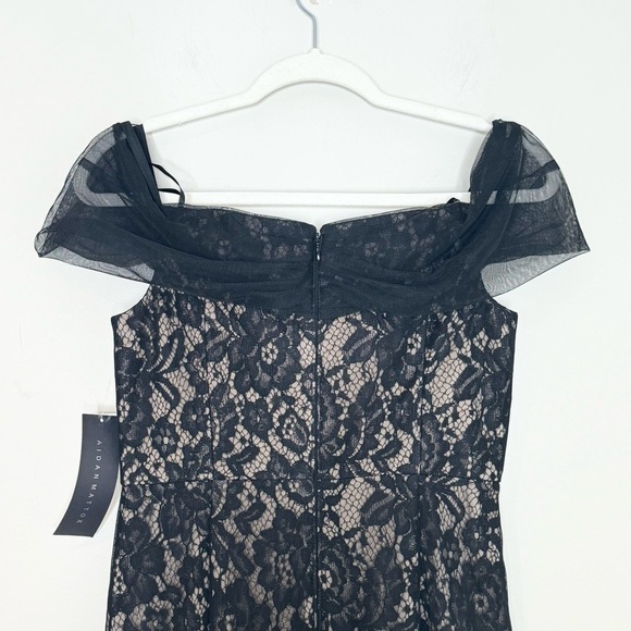 NWT Aidan Mattox  Black Nude Lace Off-The-Shoulder Gown Size 8 - Picture 6 of 7